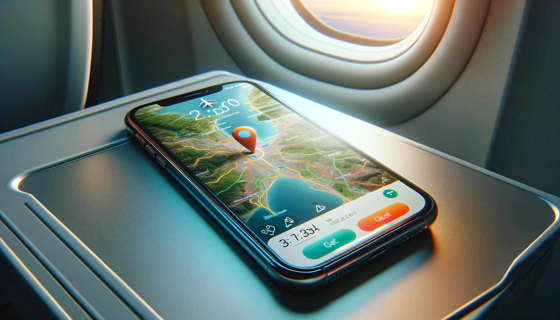 a modern smartphone in a plane with an opened location app.